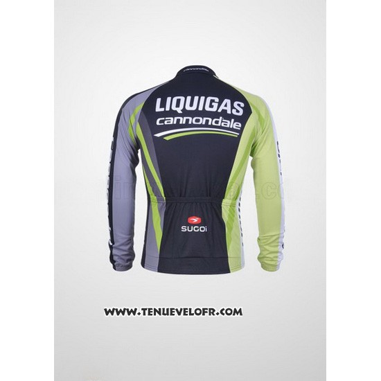 2011 Maillot Ciclismo Liquigas Cannondale Noir et Vert Manches Longues et Cuissard